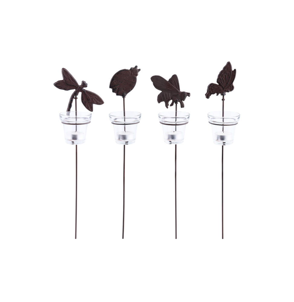 Lot de 4 chandeliers - Jardin Insectes - L 9 cm x l 8,5 cm x H 41,5 cm