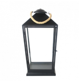 Lanterne avec corde - D 26,5 cm x H 58 cm - Noir