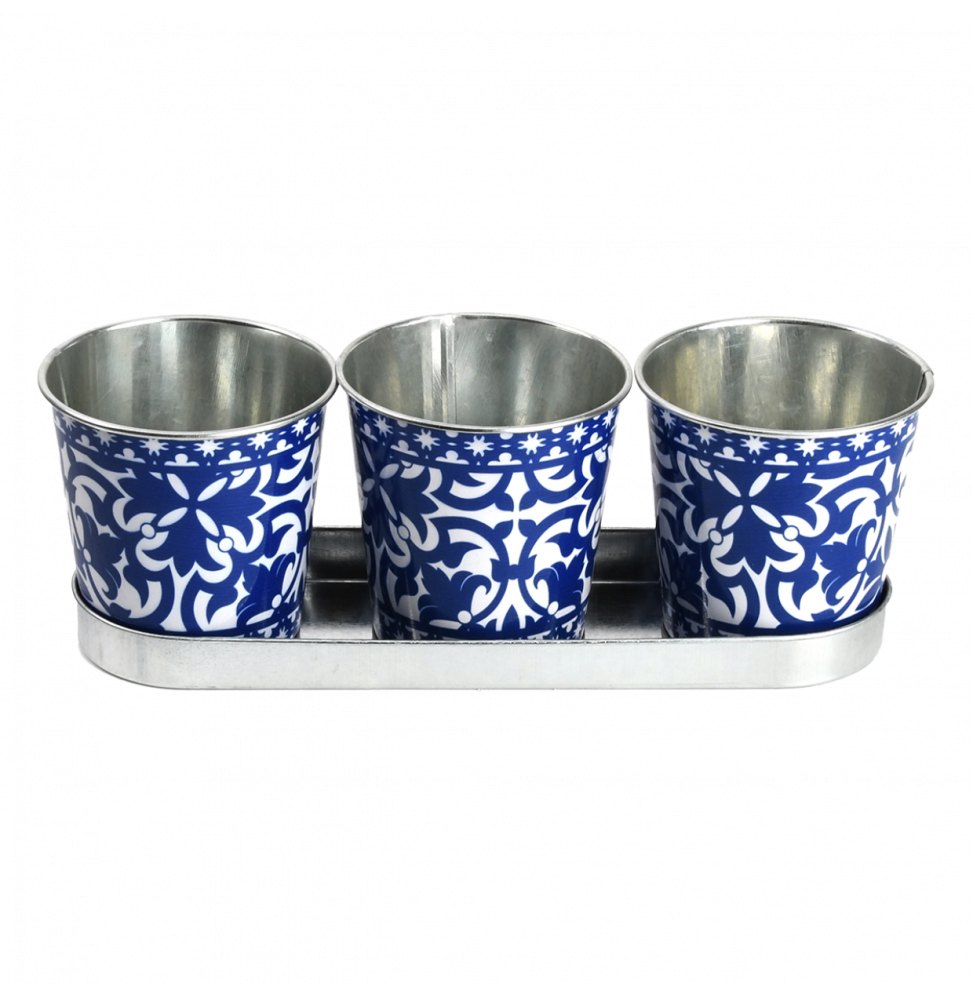 Jardinière 3 pots - L 10,1 x l 29,6 x H 10,1 cm - Bleu