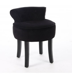 Tabouret avec mini dossier - Velours - Noir - Pouf matelassé solide