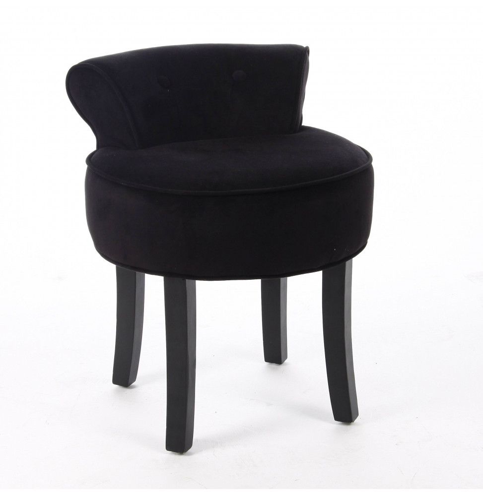 Tabouret avec mini dossier - Velours - Noir - Pouf matelassé solide