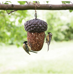 Mangeoire à oiseaux en forme de gland - D 14 cm x H 22,2 cm - Noir