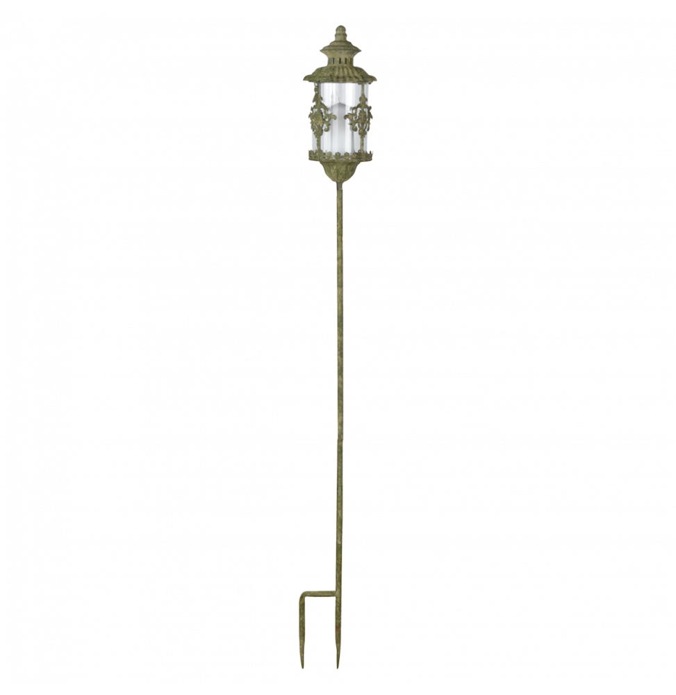 Lanterne sur pique en métal vieilli - L 13,4 x l 11,9 x H 120,5 cm - Vert