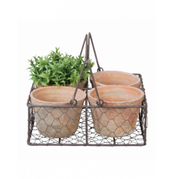 Lot 4 pots et leur panier en métal avec anse - 0,3 L