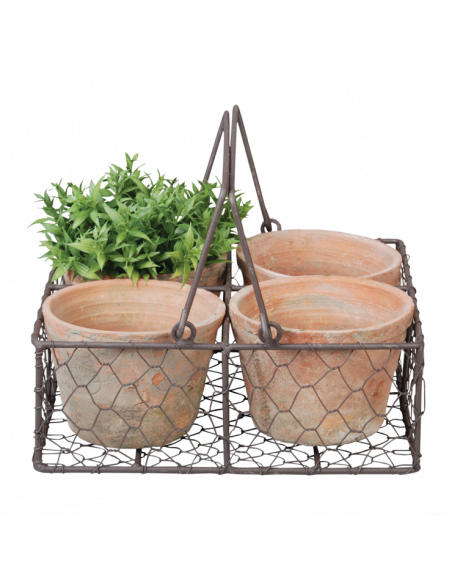 Lot 4 pots et leur panier en métal avec anse - 0,3 L