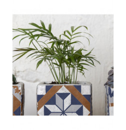 Pot de fleurs à carreaux portugais - L 11,3 cm x l 11,3 cm x H 11,2 cm