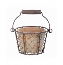 Pot et son panier en métal avec anse - L 13 cm x l 15,3 cm x H 9,5 cm