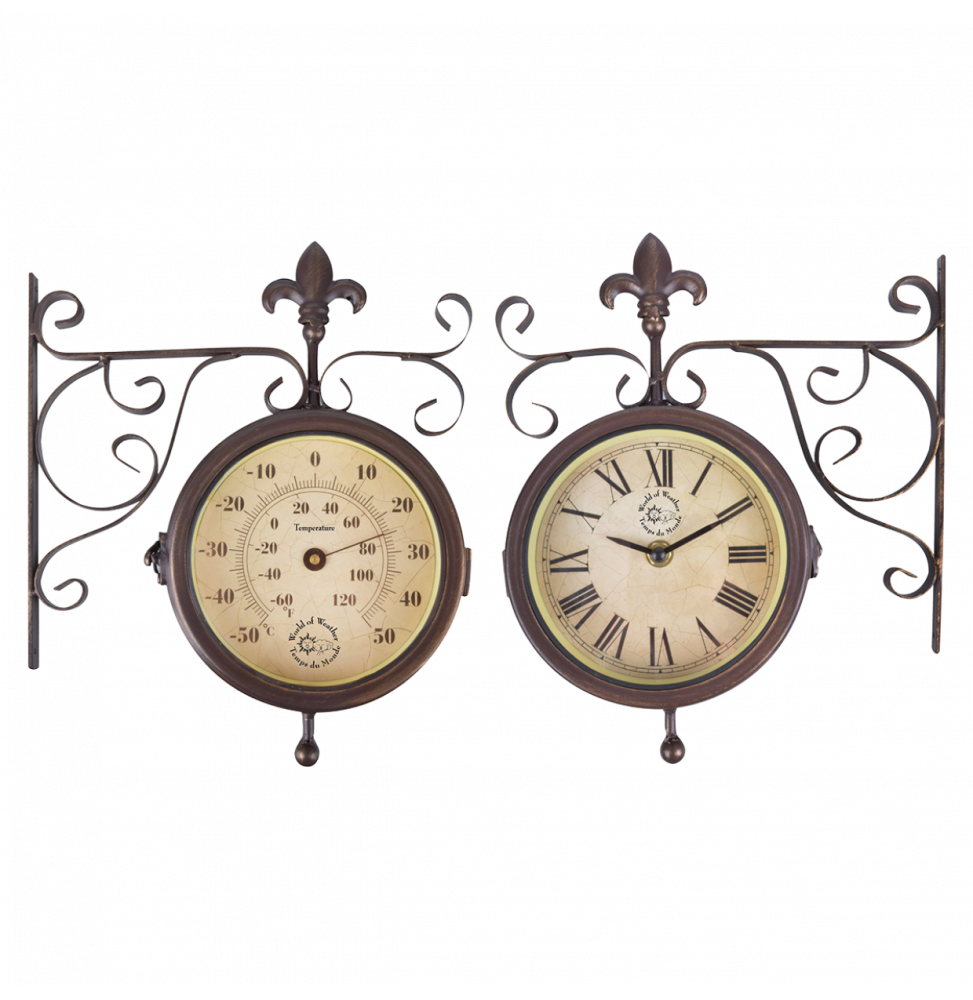 Horloge double-face - Station thermomètre - L 8,7 cm x l 25 cm x H 28,5 cm