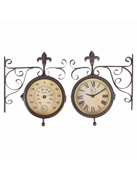 Horloge double-face - Station thermomètre - L 8,7 cm x l 25 cm x H 28,5 cm