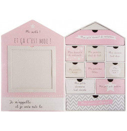 Coffret naissance forme maison 10 tiroirs - Boîte à souvenirs de bébé - Rose