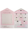 Coffret naissance forme maison 10 tiroirs - Boîte à souvenirs de bébé - Rose