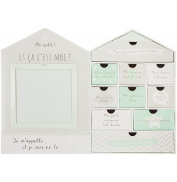 Coffret naissance forme maison 10 tiroirs - Boîte à souvenirs de bébé - Vert