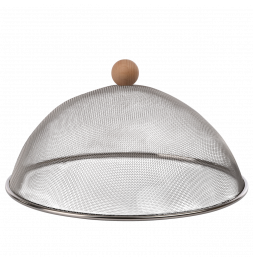 Cloche alimentaire avec poignée bois - D 30 x H 16,3 cm - Acier inoxydable