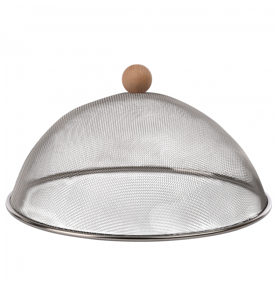 Cloche alimentaire avec poignée bois - D 30 x H 16,3 cm - Acier inoxydable