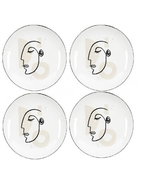 Lot de 4 assiettes - D 20 cm - Arty - Blanc
