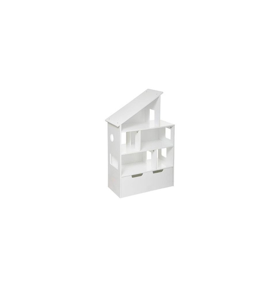 Etagère en forme de maison - Coffre - L 64,5 cm x P 30 cm x H 103,5 cm - Blanc