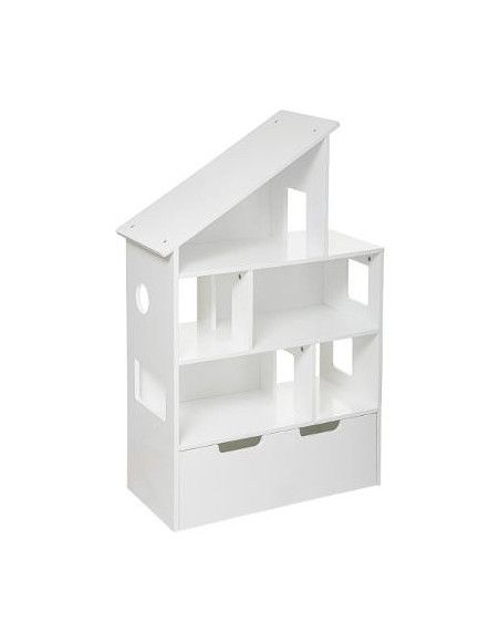 Etagère en forme de maison - Coffre - L 64,5 cm x P 30 cm x H 103,5 cm - Blanc