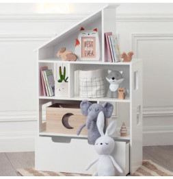 Etagère en forme de maison - Coffre - L 64,5 cm x P 30 cm x H 103,5 cm - Blanc
