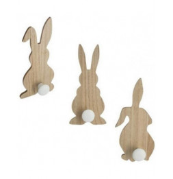 Lot de 3 patères - Lapin - L 14 x l 5,5 x H 30 cm - Beige