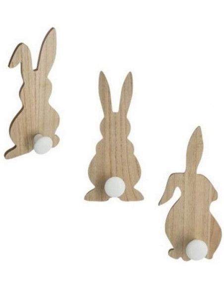 Lot de 3 patères - Lapin - L 14 x l 5,5 x H 30 cm - Beige