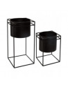 Lot de 2 pots de fleurs en métal avec support - Tailles différentes - Noir