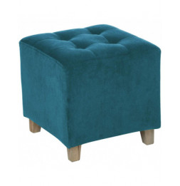 Pouf en velours - L 35 x P 33,5 x H 35 cm - Leandre - Bleu