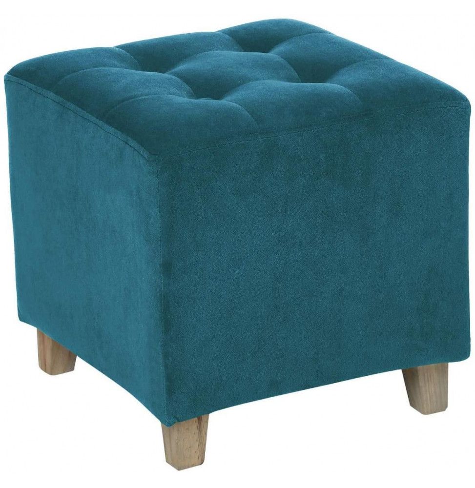 Pouf en velours - L 35 x P 33,5 x H 35 cm - Leandre - Bleu