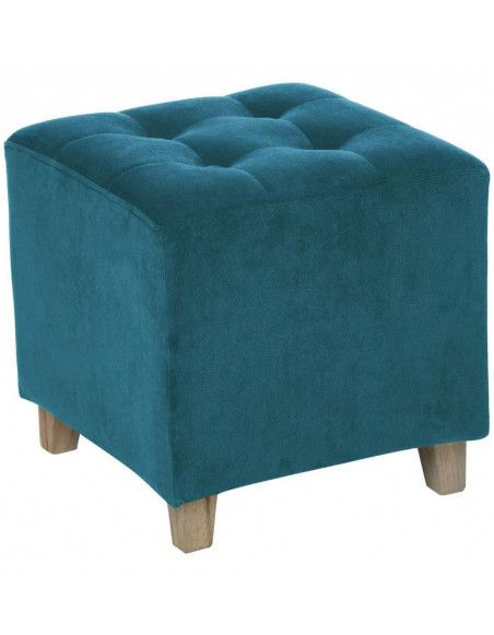 Pouf en velours - L 35 x P 33,5 x H 35 cm - Leandre - Bleu