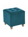 Pouf en velours - L 35 x P 33,5 x H 35 cm - Leandre - Bleu