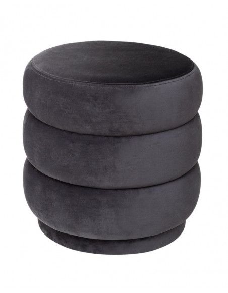 Pouf cylindrique en velours - D 40 x H 40 cm - Gris