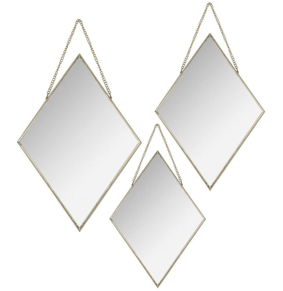 Lot de 3 miroirs en forme de Losange - Tailles différentes - Doré