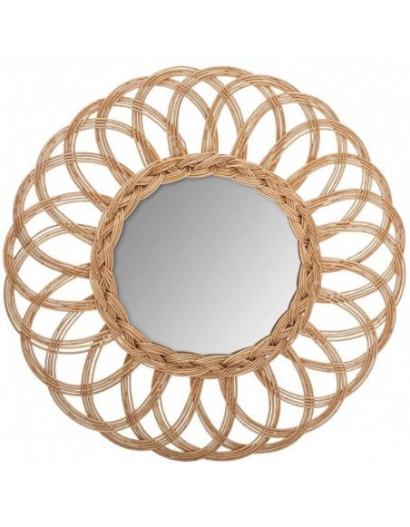 Miroir rond en rotin - Fleur - D 49 cm x P 4 cm - Marron