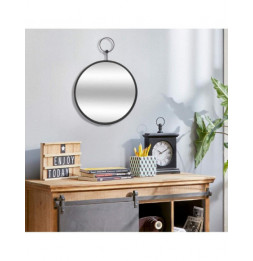 Miroir rond en métal - Gousset - D 30 cm - Noir