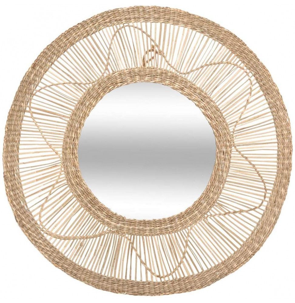 Miroir mural - D 57 cm - Fleurs - Beige