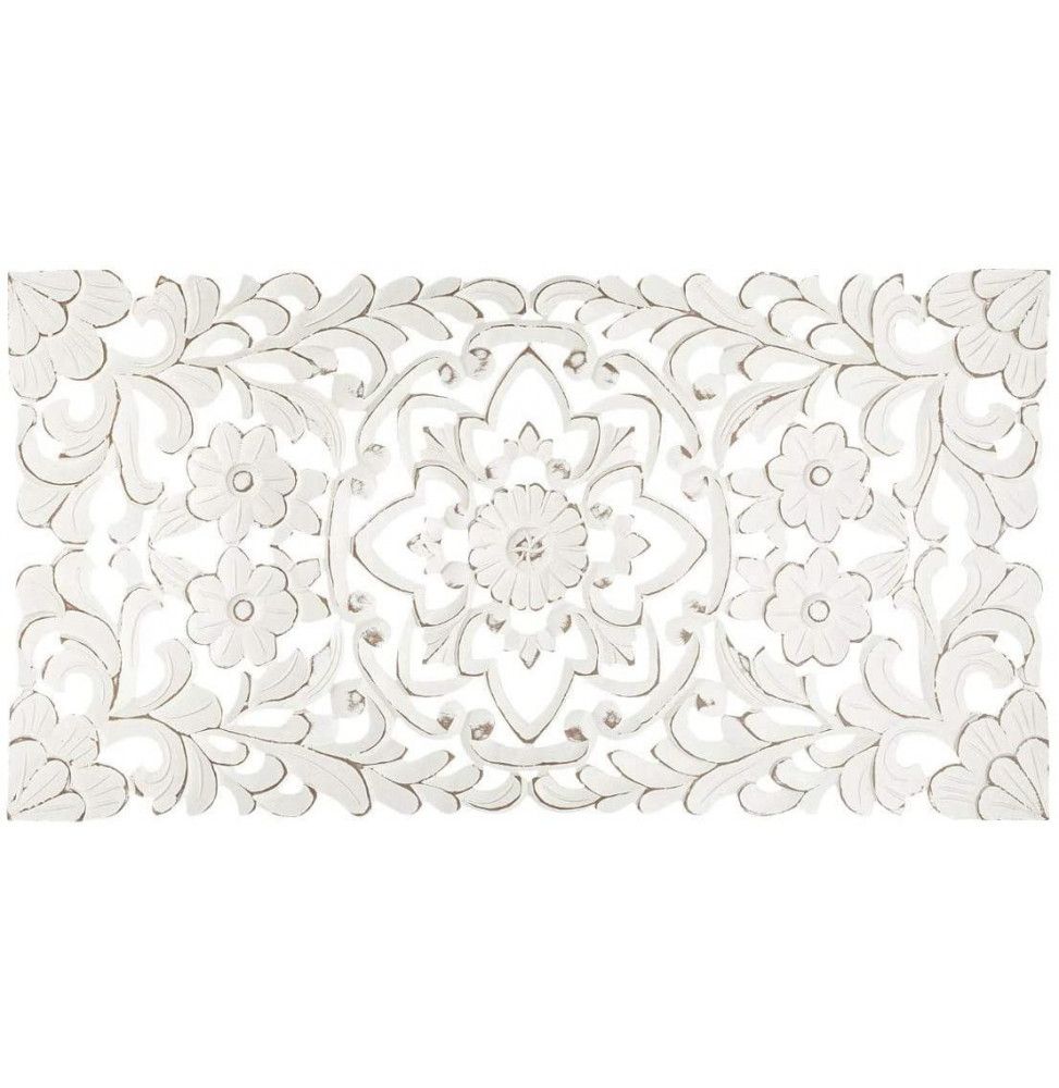 Décoration murale en bois sculpté - L 45 cm x H 85 cm - Blanc vieilli