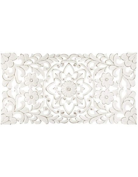 Décoration murale en bois sculpté - L 45 cm x H 85 cm - Blanc vieilli