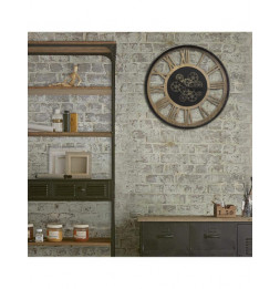 Horloge mécanique - Métal et bois - D 57 cm - Noir