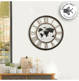 Horloge monde - D 67 cm - Métal