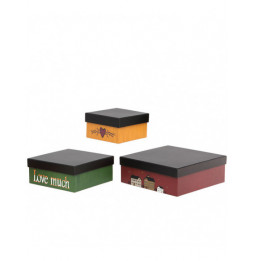 Set de 3 boîtes carrées en carton - Rouge, jaune et vert
