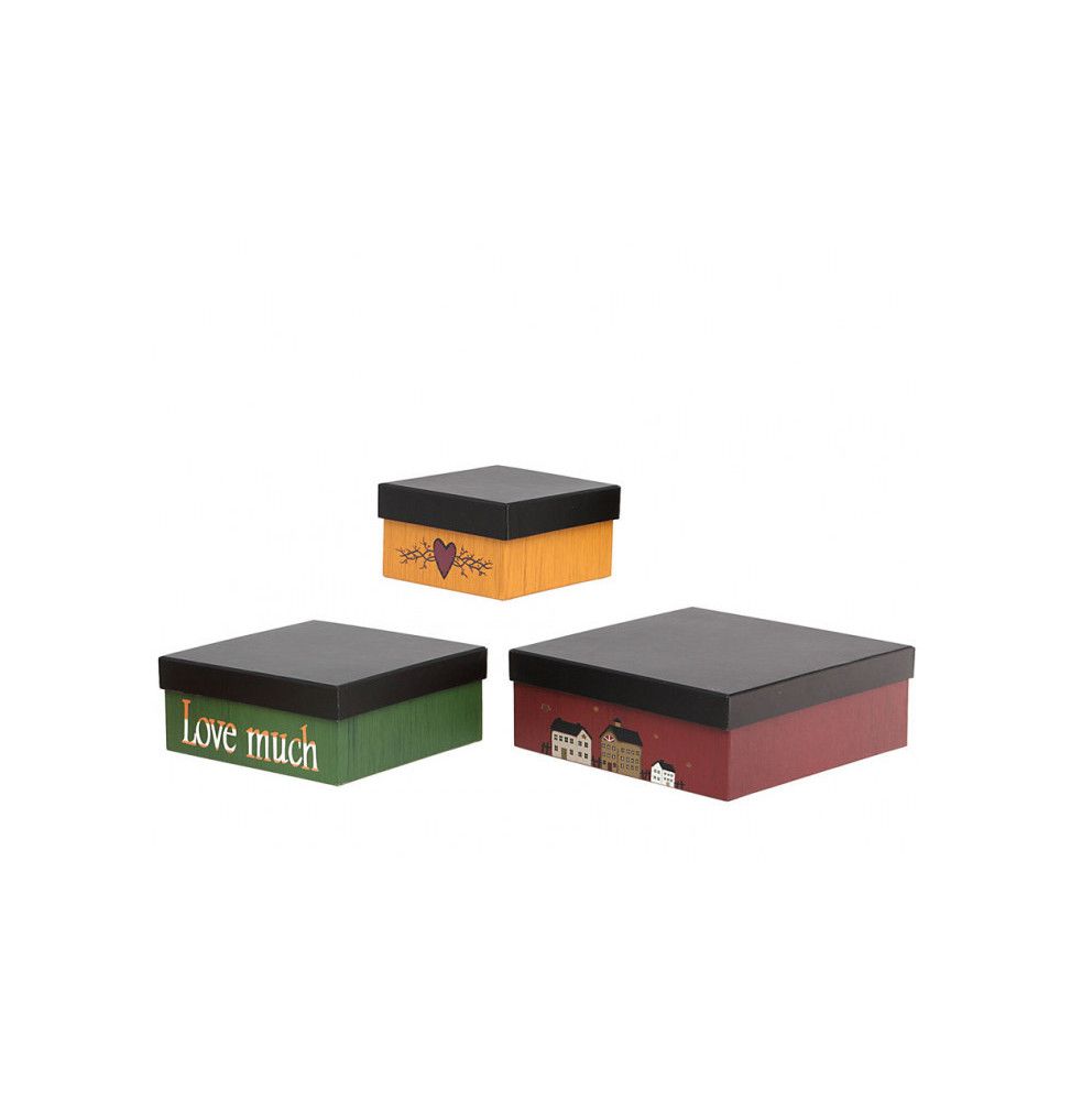 Set de 3 boîtes carrées en carton - Rouge, jaune et vert