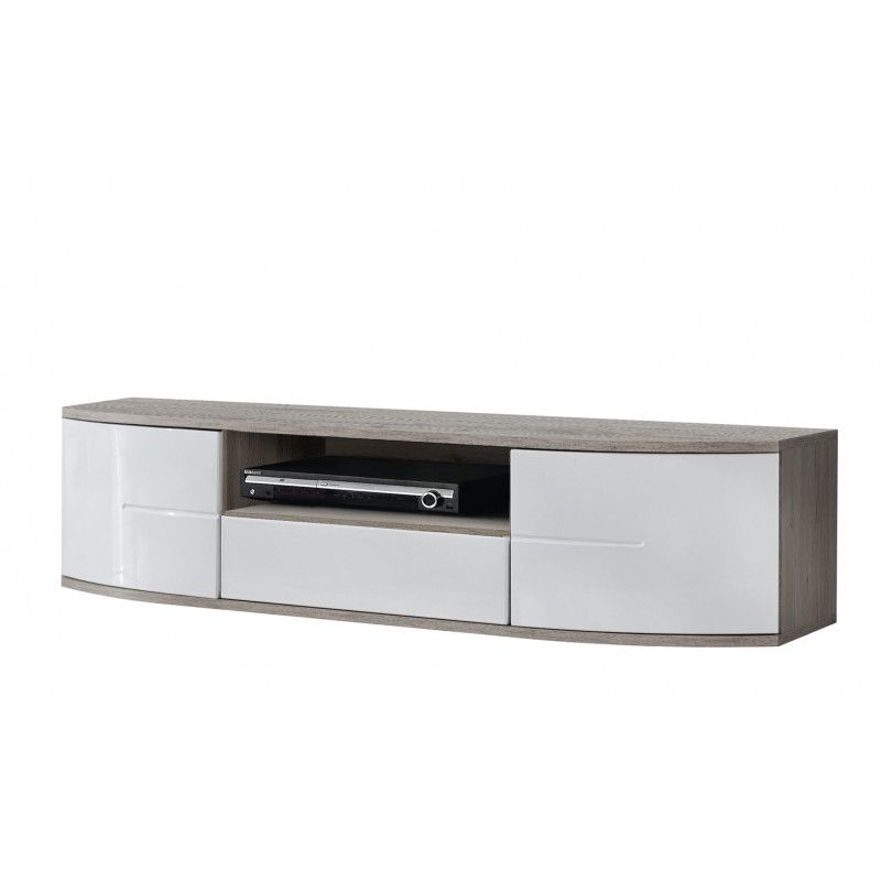 Banc TV - ONTARIO I - 150 cm  x 43 cm  x 48 cm - Blanc et gris